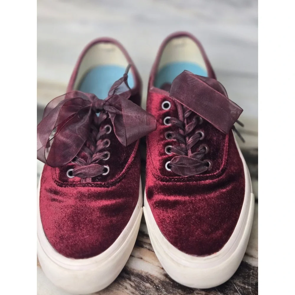 SeaVees for J.Crew Legend Burgundy Velvet Ribbon Lace Sneakers 8.5 Coquette